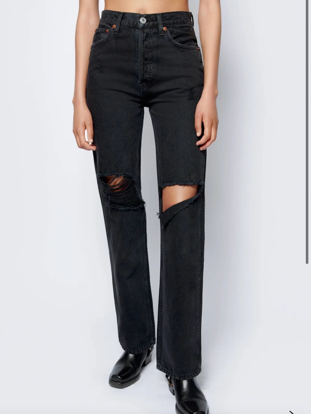 Re/Done High Rise Loose Jeans Washed Black with Rips - Picture 4 of 8